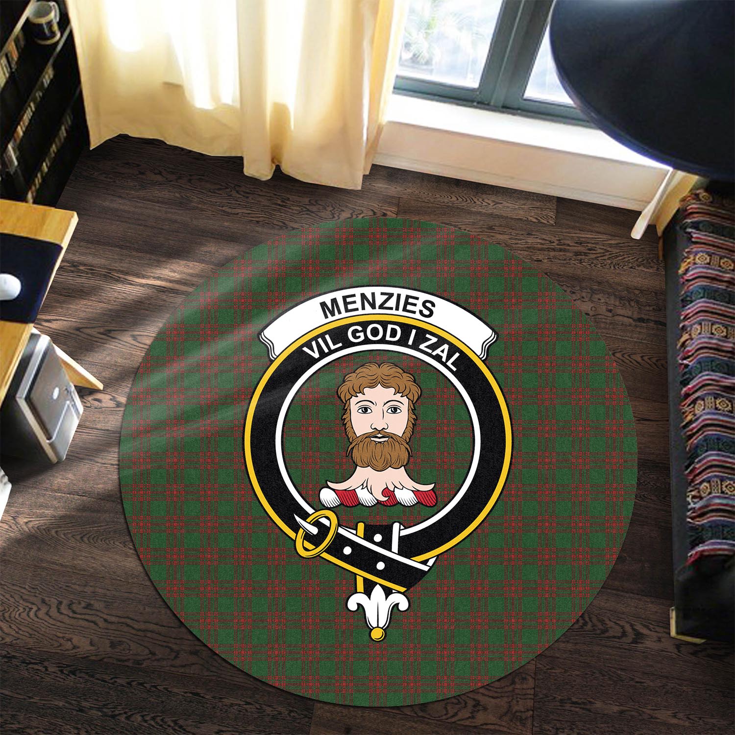 Menzies Tartan Round Rug with Family Crest Premium Round Rug - Tartan Vibes Clothing
