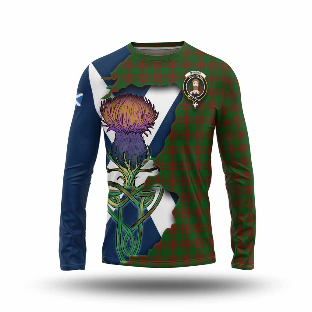 Menzies Tartan Family Crest Long Sleeve T-Shirt Scottish Thistle Celtic Inspired Unisex - Tartan Vibes Clothing