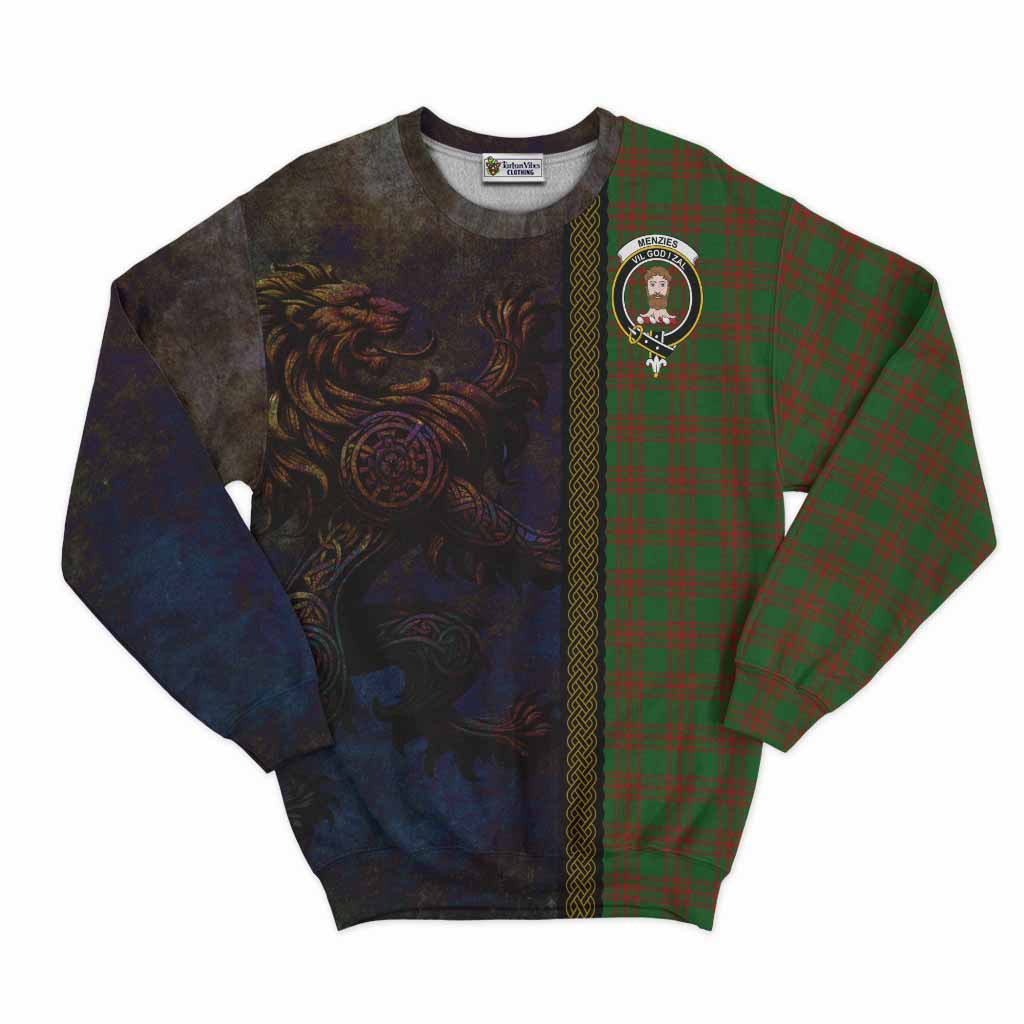 Menzies Tartan Family Crest Sweatshirt Alba Gu Brath Be Brave Lion Ancient Style Unisex - Tartan Vibes Clothing