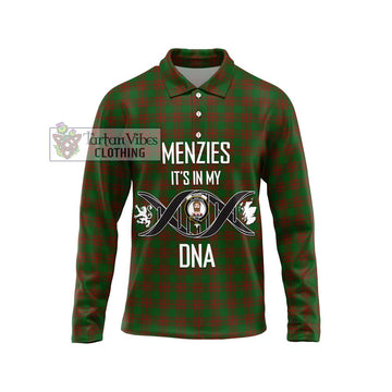 Menzies Tartan Long Sleeve Polo Shirt with Family Crest DNA In Me Style Unisex - Tartan Vibes Clothing