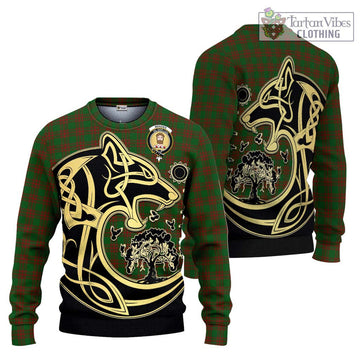 Menzies Tartan Ugly Sweater with Family Crest Celtic Wolf Style Unisex - Tartan Vibes Clothing