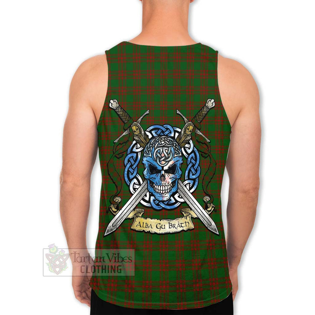 Tartan Vibes Clothing Menzies Tartan Men's Tank Top with Family Crest Celtic Skull Style