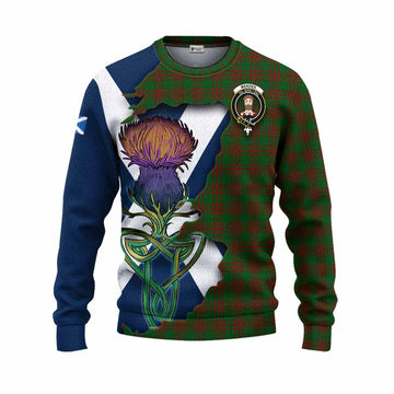Tartan Vibes Clothing Menzies Tartan Family Crest Knitted Sweater Scottish Thistle Celtic Inspired