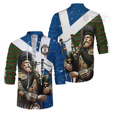 Menzies Tartan Ghillie Kilt Shirt with Family Crest Scottish Bagpiper Vibes Men - Tartan Vibes Clothing