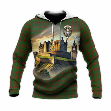 Menzies Tartan Family Crest Knitted Hoodie with Scottish Ancient Castle Style