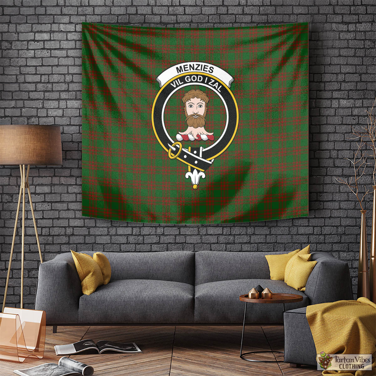 Tartan Vibes Clothing Menzies Tartan Tapestry Wall Hanging and Home Decor for Room with Family Crest