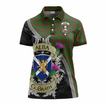 Menzies Tartan Family Crest Women's Polo Shirt Lion Rampant Royal Thistle Shield Celtic Inspired Women - Tartan Vibes Clothing