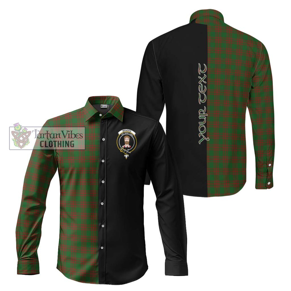 Menzies Tartan Long Sleeve Button Shirt with Family Crest and Half Of Me Style Men's Shirt S - Tartanvibesclothing Shop
