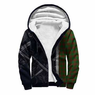 Menzies Tartan Sherpa Hoodie with Family Crest Cross Sword Thistle Celtic Vibes
