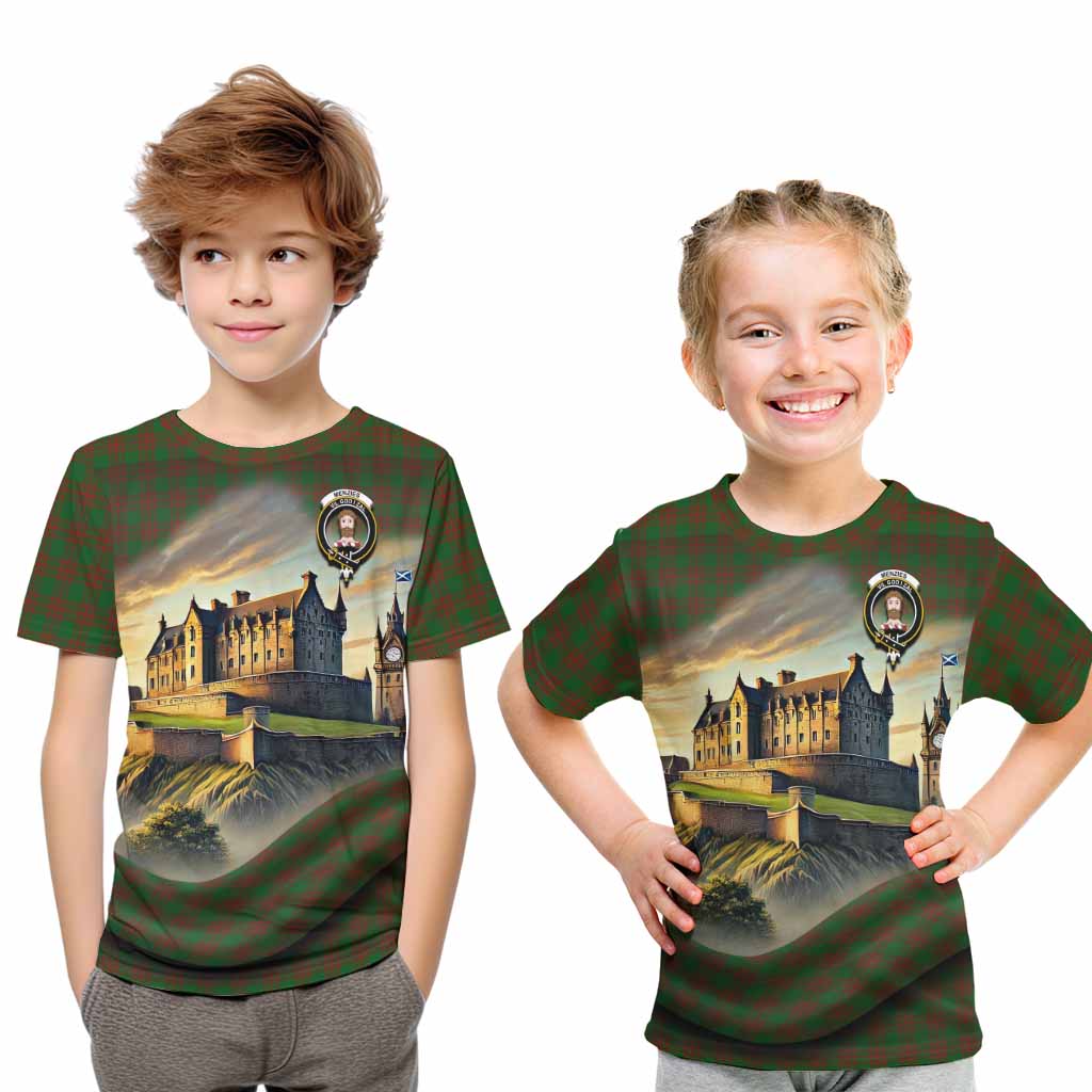 Menzies Tartan Family Crest Kid T-Shirt with Scottish Ancient Castle Style Youth XL Size14 - Tartan Vibes Clothing