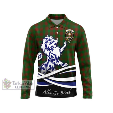 Menzies Tartan Long Sleeve Polo Shirt with Alba Gu Brath Regal Lion Emblem Unisex - Tartan Vibes Clothing
