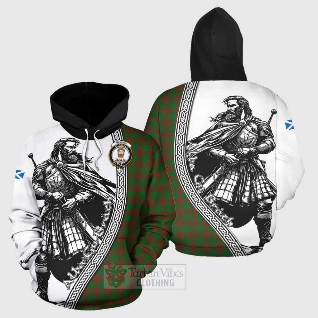 Menzies Tartan Clan Crest Hoodie with Highlander Warrior Celtic Style Zip Hoodie - Tartan Vibes Clothing