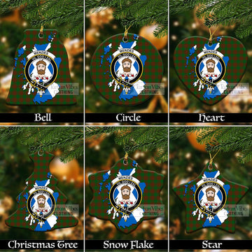 Menzies Tartan Christmas Ceramic Ornaments with Family Crest and Scotland Map Ceramic - Tartan Vibes Clothing