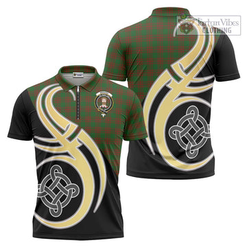 Menzies Tartan Zipper Polo Shirt with Family Crest and Celtic Symbol Style Unisex - Tartan Vibes Clothing