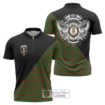 Menzies Tartan Zipper Polo Shirt with Family Crest and Military Logo Style Unisex - Tartanvibesclothing Shop