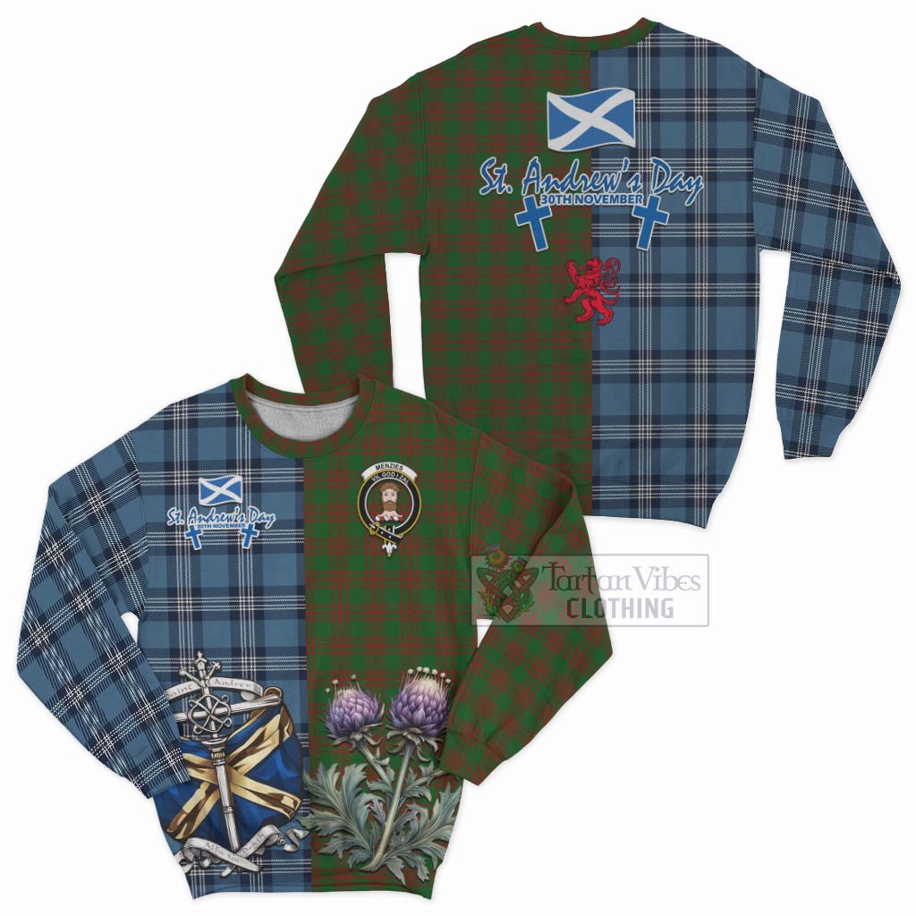 Menzies Tartan Sweatshirt Happy St. Andrew's Day Half Tartan Style Unisex - Tartan Vibes Clothing