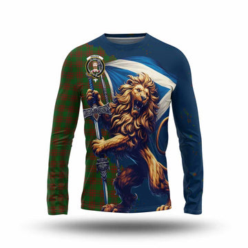 Menzies Tartan Family Crest Long Sleeve T-Shirt with Scottish Majestic Lion Unisex - Tartan Vibes Clothing