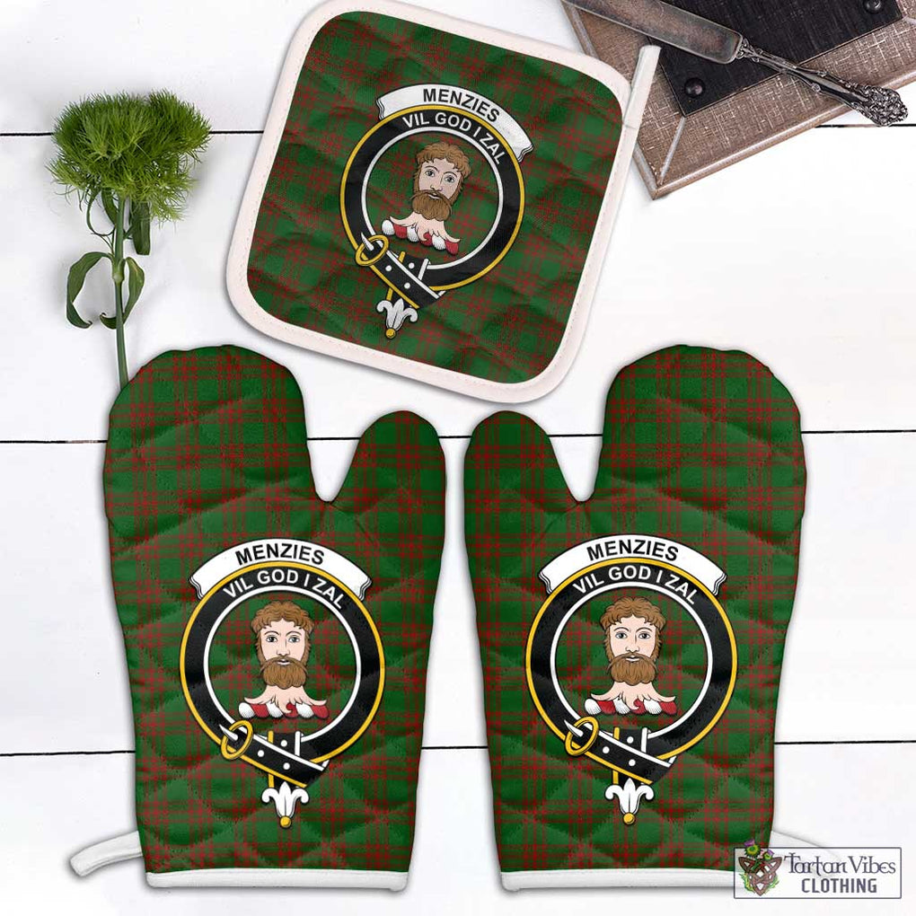 Menzies Tartan Combo Oven Mitt & Pot-Holder with Family Crest White - Tartan Vibes Clothing