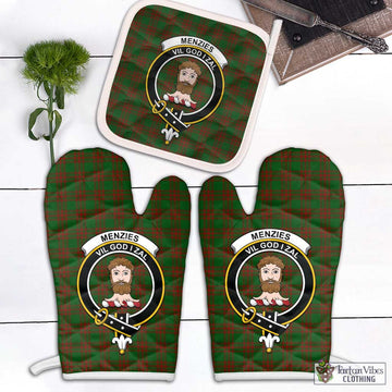 Menzies Tartan Combo Oven Mitt & Pot-Holder with Family Crest Combo 2 Oven Mitt & 1 Pot-Holder Black - Tartan Vibes Clothing