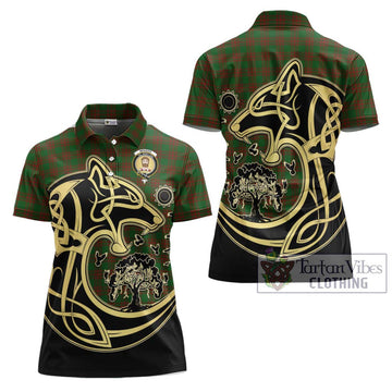 Menzies Tartan Women's Polo Shirt with Family Crest Celtic Wolf Style Women - Tartan Vibes Clothing