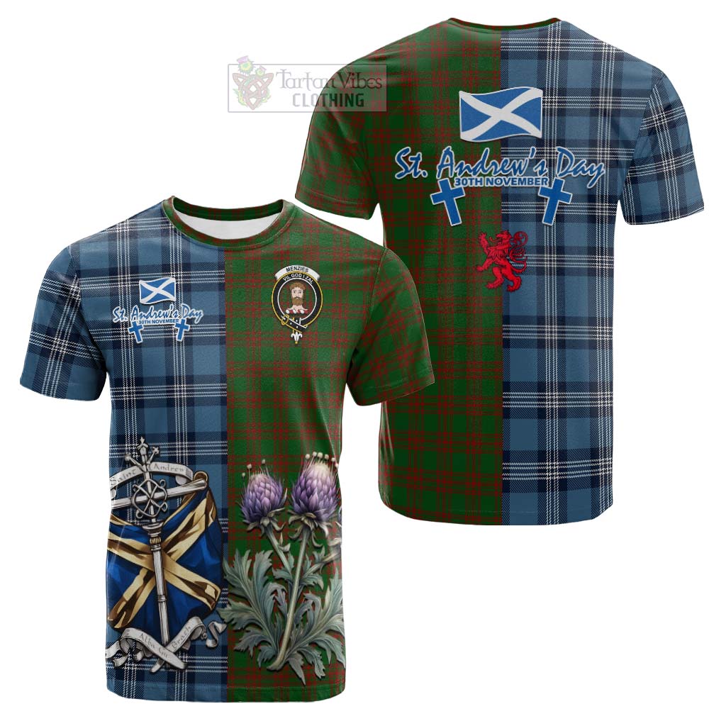 Tartan Vibes Clothing Menzies Tartan Cotton T-shirt Happy St. Andrew's Day Half Tartan Style