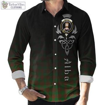 Menzies Tartan Long Sleeve Button Up Featuring Alba Gu Brath Family Crest Celtic Inspired Men's Shirt - Tartan Vibes Clothing