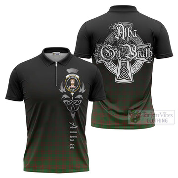 Menzies Tartan Zipper Polo Shirt Featuring Alba Gu Brath Family Crest Celtic Inspired Unisex - Tartan Vibes Clothing