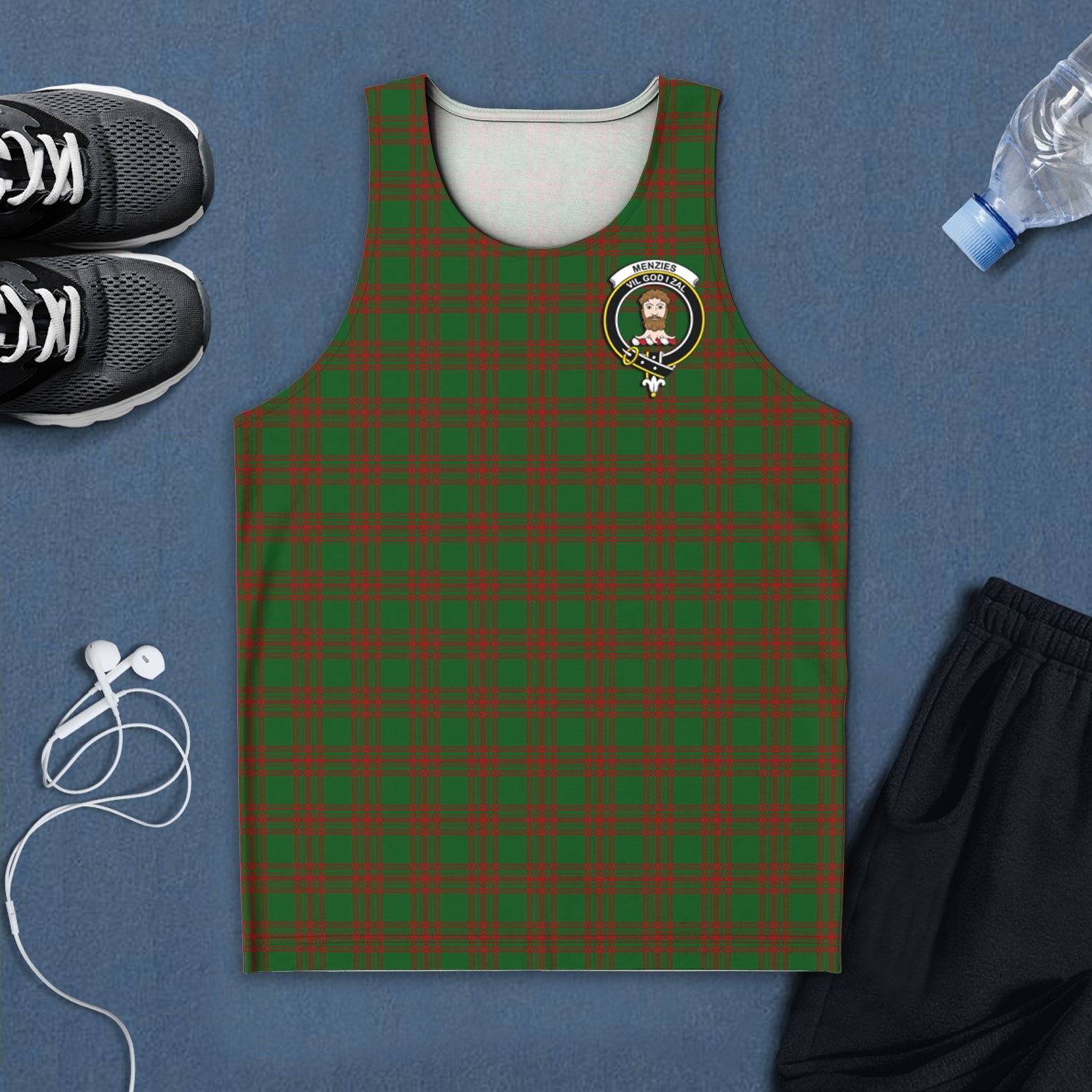 Menzies Tartan Mens Tank Top with Family Crest 5XL - Tartan Vibes Clothing