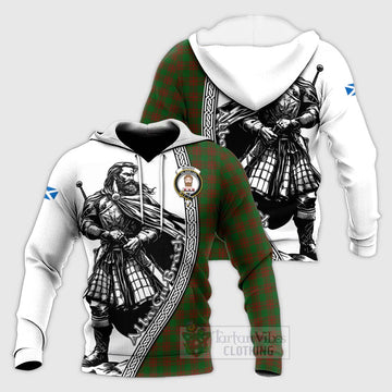 Menzies Tartan Clan Crest Knitted Hoodie with Highlander Warrior Celtic Style