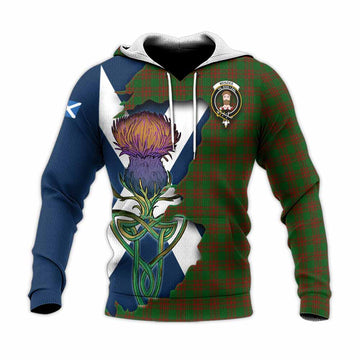 Menzies Tartan Family Crest Knitted Hoodie Scottish Thistle Celtic Inspired