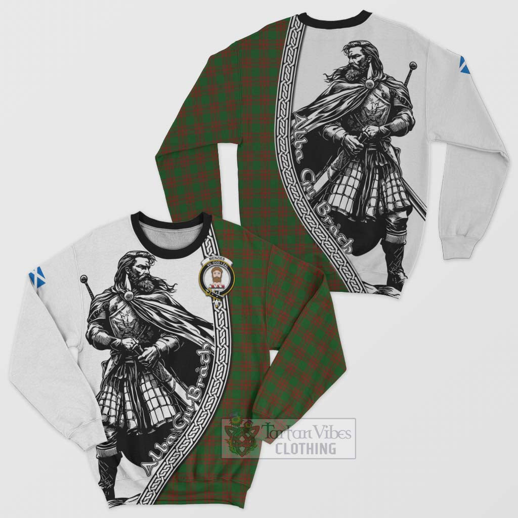 Menzies Tartan Clan Crest Sweatshirt with Highlander Warrior Celtic Style Unisex - Tartan Vibes Clothing