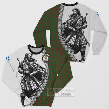Menzies Tartan Clan Crest Sweatshirt with Highlander Warrior Celtic Style