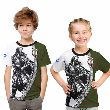 Menzies Tartan Clan Crest Kid T-Shirt with Highlander Warrior Celtic Style Youth XL Size14 - Tartan Vibes Clothing