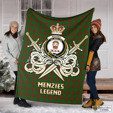 Menzies Tartan Blanket with Clan Crest and the Golden Sword of Courageous Legacy