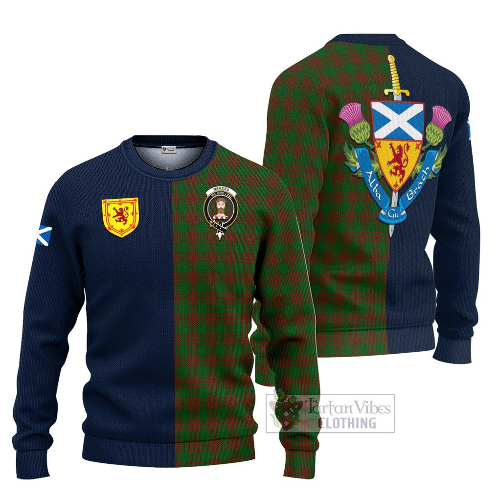 Menzies Tartan Ugly Sweater Alba with Scottish Lion Royal Arm Half Style Unisex - Tartan Vibes Clothing