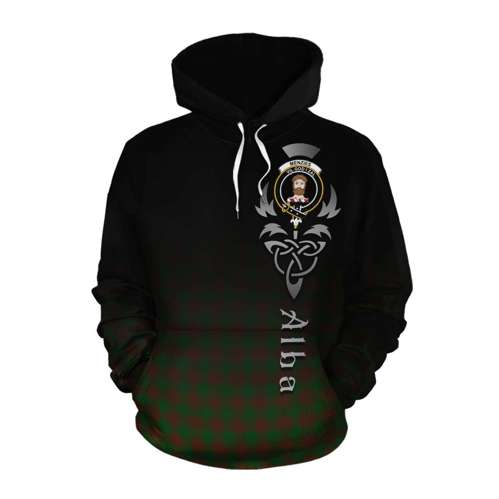 Tartan Vibes Clothing Menzies Tartan Cotton Hoodie Featuring Alba Gu Brath Family Crest Celtic Inspired