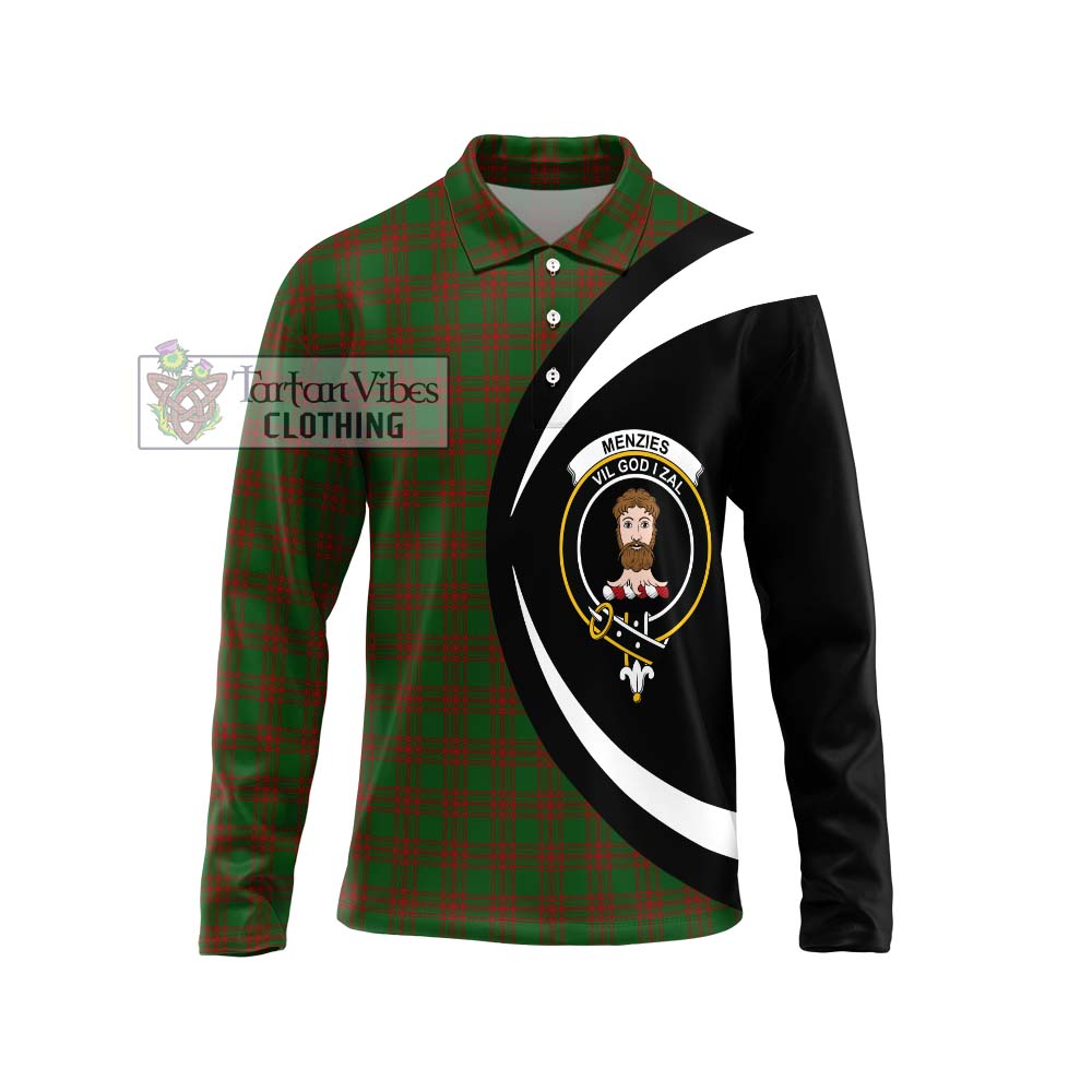 Menzies Tartan Long Sleeve Polo Shirt with Family Crest Circle Style Unisex - Tartan Vibes Clothing