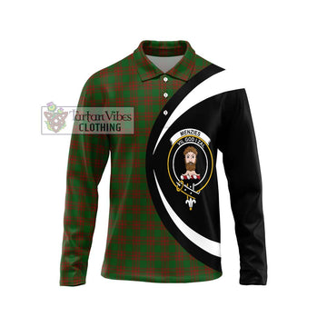 Menzies Tartan Long Sleeve Polo Shirt with Family Crest Circle Style Unisex - Tartan Vibes Clothing