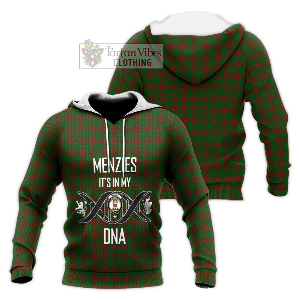Menzies Tartan Knitted Hoodie with Family Crest DNA In Me Style Unisex Knitted Pullover Hoodie - Tartanvibesclothing Shop