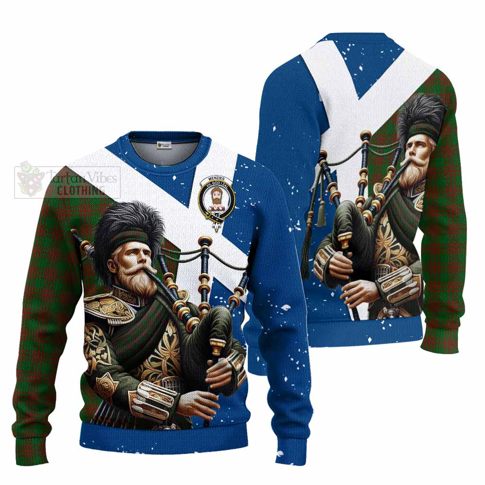 Menzies Tartan Knitted Sweater with Family Crest Scottish Bagpiper Vibes Unisex - Tartan Vibes Clothing