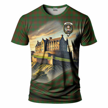 Menzies Tartan Family Crest T-Shirt with Scottish Ancient Castle Style