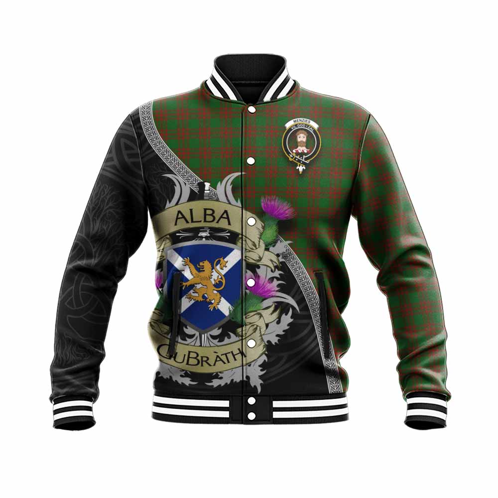 Menzies Tartan Family Crest Baseball Jacket Lion Rampant Royal Thistle Shield Celtic Inspired Unisex - Tartan Vibes Clothing