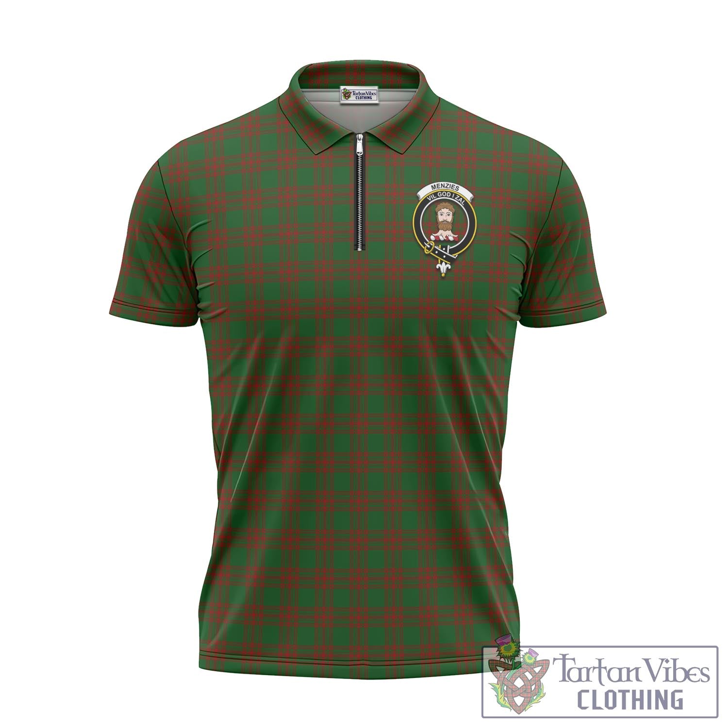 Tartan Vibes Clothing Menzies Tartan Zipper Polo Shirt with Family Crest