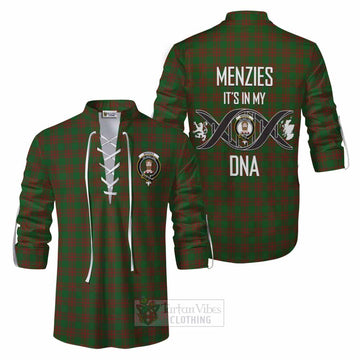 Menzies Tartan Ghillie Kilt Shirt with Family Crest DNA In Me Style Men - Tartan Vibes Clothing