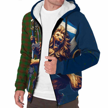 Menzies Tartan Family Crest Sherpa Hoodie with Scottish Majestic Lion