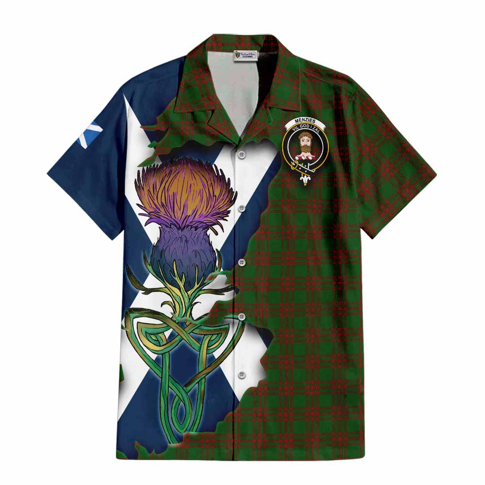 Menzies Tartan Family Crest Hawaiian Shirt Scottish Thistle Celtic Inspired Kid - Tartan Vibes Clothing