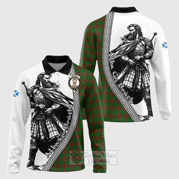 Menzies Tartan Clan Crest Long Sleeve Polo Shirt with Highlander Warrior Celtic Style Unisex - Tartan Vibes Clothing