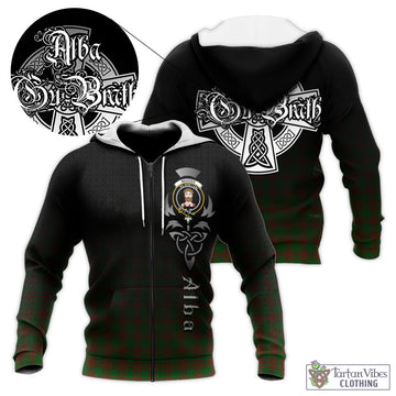 Menzies Tartan Knitted Hoodie Featuring Alba Gu Brath Family Crest Celtic Inspired