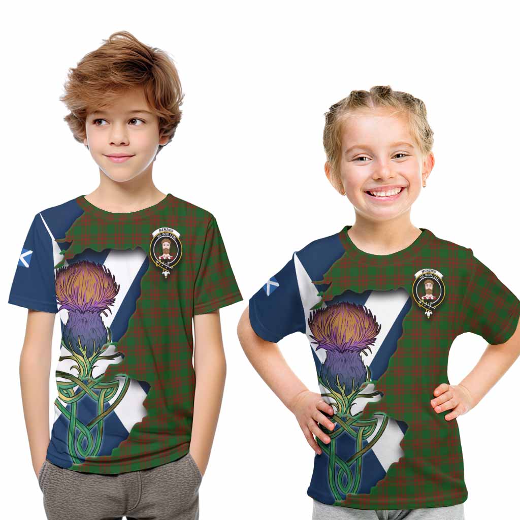 Tartan Vibes Clothing Menzies Tartan Family Crest Kid T-Shirt Scottish Thistle Celtic Inspired