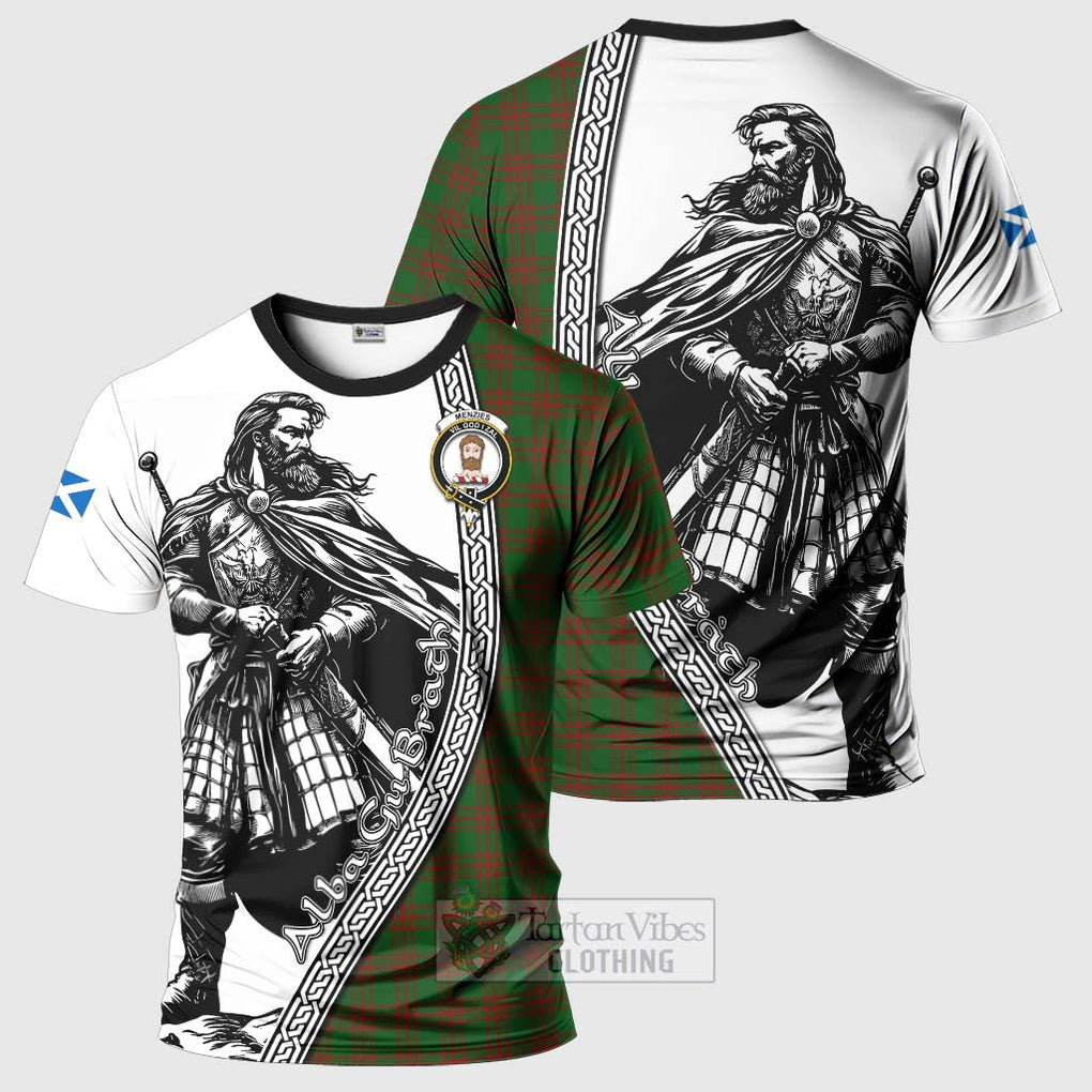 Menzies Tartan Clan Crest T-Shirt with Highlander Warrior Celtic Style Kid's Shirt - Tartan Vibes Clothing